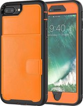 Voor iPhone 7 Plus / 8 Plus schokbestendige pc + TPU + PU lederen beschermhoes met houder en kaartsleuf en portemonnee (oranje)