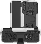 Voor Motorola Moto E7 Tire Texture Shockproof TPU + PC beschermhoes met houder (wit)