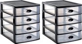 2x stuks ladeblok/bureau organizer met 4x lades zwart/transparant - L35,5 x B27 x H35 - Opruimen/opbergen laatjes