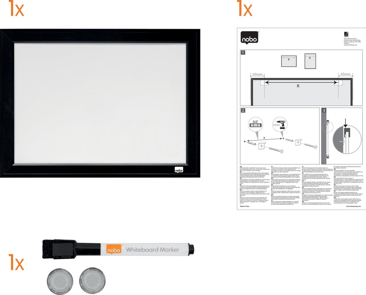 Nobo Magnetisch Whiteboard Met Zwarte Lijst - 58,5 x 43 Cm - Inclusief Montageset, Magneten En Marker thumbnail 6