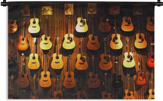 Wandkleed Akoestische gitaar - Veel akoestische gitaren hangen aan een muur Wandkleed katoen 120x80 cm - Wandtapijt met foto