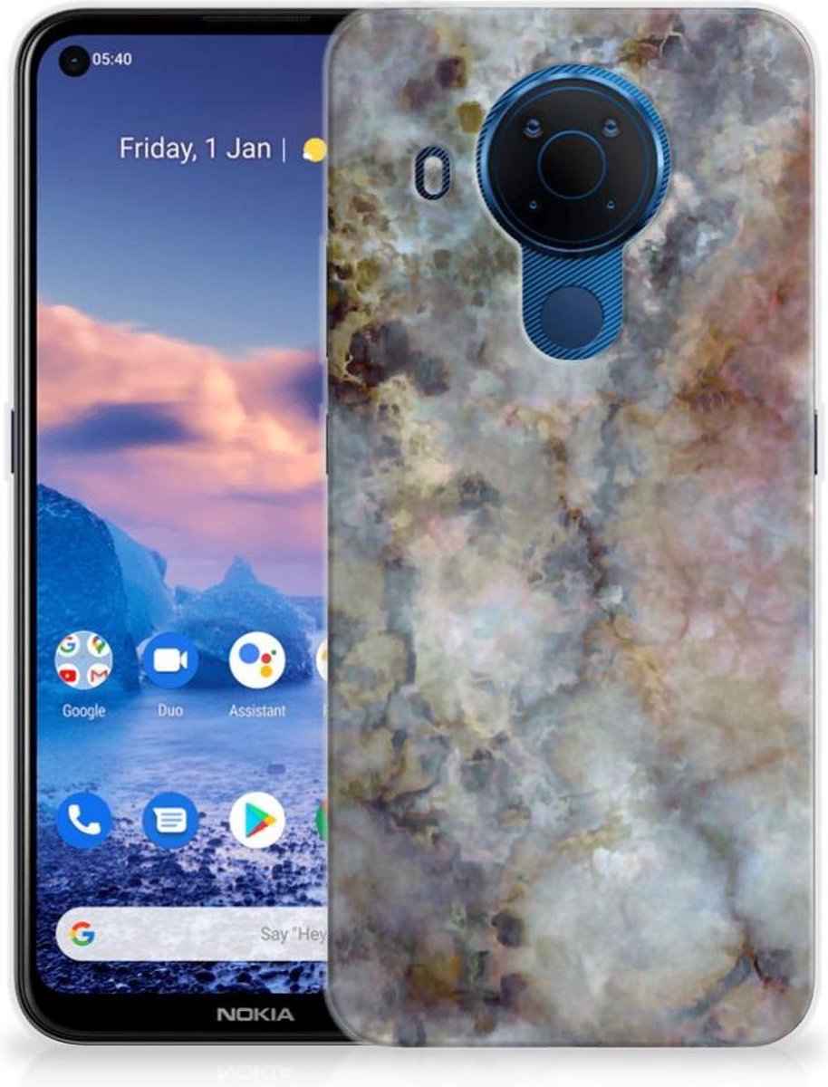 Nokia 5.4 TPU Siliconen Hoesje Marmer Grijs