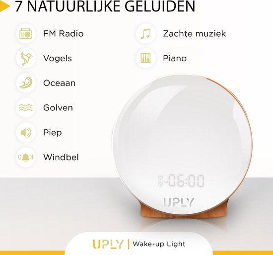 UPLY Wake Up Light - Smart Clock Met USB Oplaadpunt - Lichtwekker - Wekker Radio met 4 Alarmen - WiFi - Google Home | Amazon Alexa - UPLY