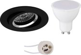 LED Spot Set - Prima Aerony Pro - GU10 Fitting - Inbouw Rond - Mat Zwart - 4W - Natuurlijk Wit 4200K - Kantelbaar - Ø82mm