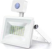 LED Bouwlamp 30 Watt met Sensor - LED Schijnwerper - Igory Sunny - Helder/Koud Wit 6400K - Waterdicht IP65 - Mat Wit - Aluminium