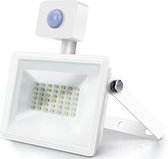 LED Bouwlamp 30 Watt met Sensor - LED Schijnwerper - Igory Sunny - Natuurlijk Wit 4000K - Waterdicht IP65 - Mat Wit - Aluminium