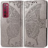 Voor Huawei Nova 7 Pro Butterfly Love Flower reliÃ«f horizontaal flip lederen tas met beugel / kaartsleuf / portemonnee / lanyard (grijs)