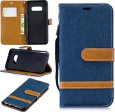 Kleurafstemming Denim Texture Leather Case voor Galaxy S10e, met houder & kaartsleuven & portemonnee & lanyard (donkerblauw)