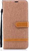 Kleurafstemming Denim Texture Leather Case voor Galaxy A8 +, met houder & kaartsleuven & portemonnee & lanyard (bruin)