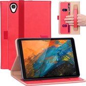 Voor lenovo m8 retro textuur pu + tpu horizontale flip lederen tas met houder en kaartsleuven en draagriem (rood)