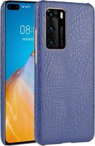 Voor Huawei P40 Shockproof Crocodile Texture PC + PU Case (blauw)