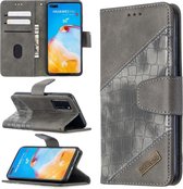 Voor Huawei P40 Bijpassende kleur Krokodiltextuur Horizontale flip PU lederen hoes met houder & kaartsleuven & portemonnee (grijs)