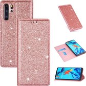 Voor Huawei P30 Pro Ultradunne Glitter Magnetische Horizontale Flip Leren Case met Houder & Kaartsleuven (Rose Goud)