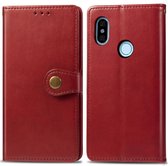 Voor xiaomi redmi note 5 pro retro effen kleur lederen gesp mobiele telefoon bescherming lederen tas met fotolijst & kaartsleuf & portemonnee & beugel functie (rood)