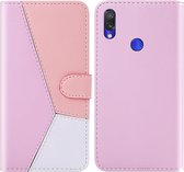 Voor Xiaomi Redmi Note 7 Pro Tricolor stiksels Horizontale Flip TPU + PU lederen tas met houder & kaartsleuven & portemonnee (roze)