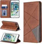 Ruit Textuur Horizontale Flip Magnetische Leren Case met houder & kaartsleuven & portemonnee voor iPhone 8 Plus & 7 Plus (bruin)