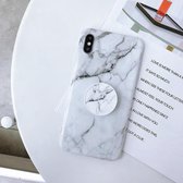 Marmeren anti-drop TPU-bescherming achterkant voor iPhone XS Max, met opvouwbare houder (wit)