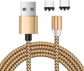 2 in 1 USB naar Micro USB + Type-C / USB-C magnetische metalen verbinding Gevlochten nylon oplaadkabel, lengte: 2 m (goud)