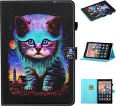 Voor Kindle Fire HD10 2015/2017/2019 Gekleurde Tekening Stiksels Horizontale Flip Leren Case met Houder & Kaartsleuven & Slaap / Wekfunctie (Nachtkat)