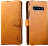 Voor Galaxy S10 + GUSSIM Zakelijke Stijl Horizontale Flip Leren Case met Houder & Kaartsleuven & Portemonnee (Khaki)