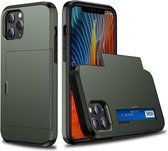 Voor iPhone 12 5.4 schokbestendig Rugged Armor beschermhoes met kaartsleuf (legergroen)