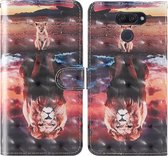 Voor LG K50 3D-schilderij Gekleurd tekenpatroon Horizontaal Flip TPU + PU lederen tas met houder & kaartsleuven & portemonnee & draagkoord (Dream Lion)