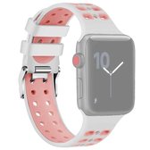Voor Apple Watch Series 5 & 4 40mm / 3 & 2 & 1 38mm tweekleurige double-breasted siliconen vervangende polsband horlogeband (wit roze)