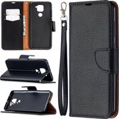Voor Xiaomi Redmi Note 9 Litchi Texture Pure Color Horizontale Flip Leather Case met houder & kaartsleuven & Wallet & Lanyard (zwart)