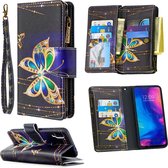 Voor Xiaomi Redmi Note 7 Gekleurd tekenpatroon Rits Horizontale flip lederen tas met houder & kaartsleuven & portemonnee (grote vlinder)