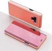 Mirror Clear View Horizontale Flip PU lederen tas voor Galaxy Note 9, met houder (Rose Gold)