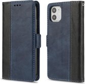 Voor iPhone 11 Retro Texture Contrast Kleur Splicing Horizontaal Flip TPU + PU lederen tas met kaartsleuven & houder & portemonnee (blauw)