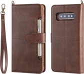 Voor Galaxy S10 + multifunctionele afneembare magnetische horizontale flip lederen tas met kaartsleuven en houder en portemonnee en fotolijst (koffie)