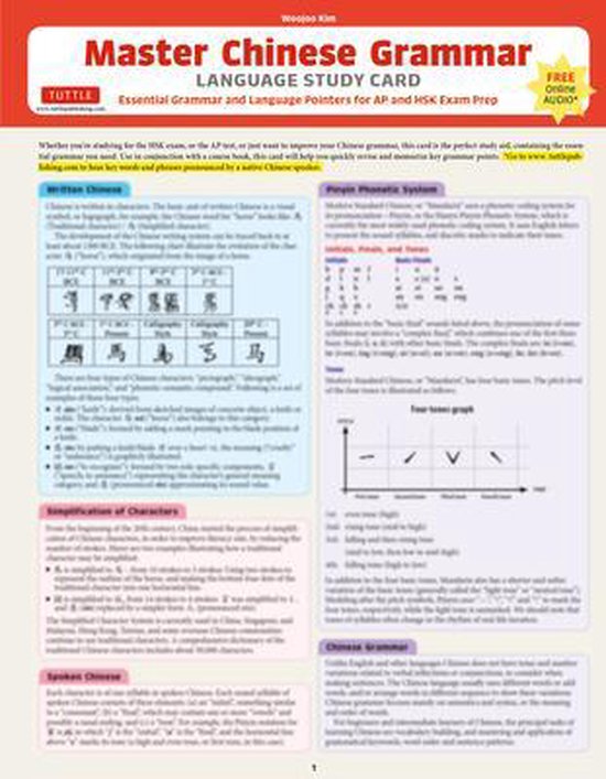 Mandarin Chinese Grammar Language Study Card, Madeline Chu