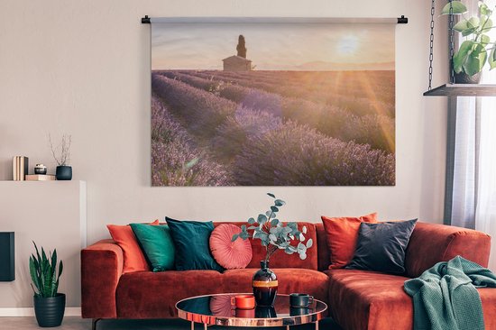 Tapisserie De lavande - Lever de soleil sur un champ de lavande Tapisserie en coton 180x120 cm - Tapisserie avec photo XXL / Groot format!