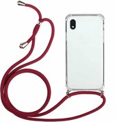 Voor Samsung Galaxy A01 Core Four-Corner Anti-Fall transparante TPU beschermhoes met lanyard (rood)