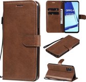 Voor Oppo A52 / A72 / A92 effen kleur horizontale flip beschermende lederen tas met houder & kaartsleuven & portemonnee & fotolijst & lanyard (bruin)