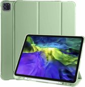 Voor iPad Pro 12.9 (2020) / iPad Pro 12.9 (2018) 3-vouwbare horizontale flip PU-leer + schokbestendige TPU-hoes met houder en pengleuf (Matcha groen)