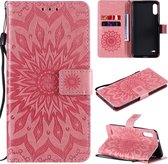 Voor LG K22 / K22 Plus Sun Embossing Pattern Horizontale Flip Leather Case met Card Slot & Holder & Wallet & Lanyard (Pink)