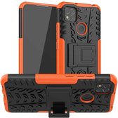Voor Geschikt voor Xiaomi Redmi 9C Tyre Texture Shockproof TPU + PC beschermhoes met houder (oranje)
