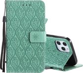 Geperst afdrukken Rotan bloempatroon Horizontale flip PU lederen tas met houder & kaartsleuven & portemonnee & fotolijst voor iPhone 12 Pro Max (groen)