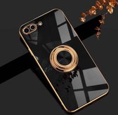 6D Galvaniseren Volledige dekking siliconen beschermhoes met magnetische ringhouder voor iPhone 8 Plus / 7 Plus (zwart)