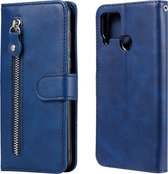 Voor OPPO Realme C15 / C12OPPO Realme C15 / C12 Mode Kalf Textuur Rits Horizontale Flip Lederen Case met Houder & Kaartsleuven & Portemonnee (Blauw)