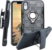 Voor iPhone XR 3 in 1 Cube PC + TPU beschermhoes met 360 graden draaien zilveren ringhouder (grijs)