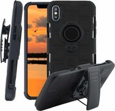 Voor iPhone XS Max 3 in 1 Cube PC + TPU beschermhoes met 360 graden draaien zwarte ringhouder (zwart)