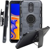 Voor LG Stylo 3 3 in 1 Cube PC + TPU beschermhoes met 360 graden draaien zwarte ringhouder (grijs)