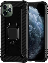 Voor iPhone 11 Pro koolstofvezel beschermhoes met 360 graden roterende ringhouder (zwart)