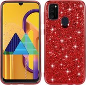 Voor Samsung Galaxy A21s glitter poeder schokbestendig TPU beschermhoes (rood)