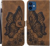 Retro Skin Feel Butterflies Embossing Horizontale Flip Leather Case met houder & kaartsleuven & portemonnee voor iPhone 12/12 Pro (bruin)