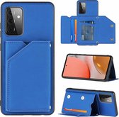 Voor Samsung Galaxy A72 5G Skin Feel PU + TPU + PC Achterkant Schokbestendig hoesje met kaartsleuven & houder & fotolijst (koningsblauw)