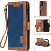 Voor Samsung Galaxy S21 Ultra 5G Retro Splicing Horizontale Flip Leren Case met Kaartsleuven & Houder & Portemonnee (Blauw)